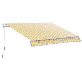 12 X 10 Manual Retractable Awning Outdoor Sunshade Shelter For Patio, Balcony, Yard, With Adjustable & Versatile Design, Yellow And Grey