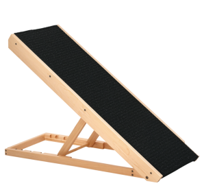 Foldable Pet Ramp With Non-slip Carpet Height Adjustable Pine Wood For Dogs Cats Black