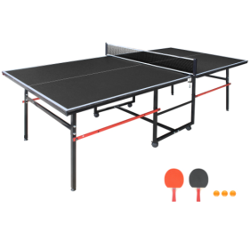 8ft Black Mid-Size Table Tennis Table Foldable & Portable Ping Pong Table Set For Indoor Games With Net, 2 Table Tennis Paddles And 3 Balls