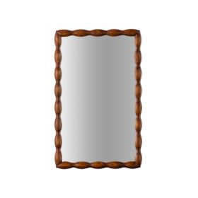 Mid-Century Modern Mirror With Solid Wood Frame,Wall-Mounted High-Definition Non-deformable Bedroom Mirror, Living Room Mirror,Brown
