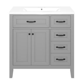 36  Bathroom Vanity With Sink Combo, Gray Bathroom Cabinet With Drawers, Solid Frame And MDF Board