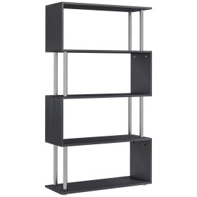 5-Tier Bookcase S-Shaped Wooden Storage Shelf Modern Decorative For Home And Office Black