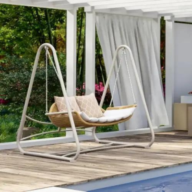 Double Rattan Outdoor Porch Hanging Chair Swing Chair With Thick Cushions And Pillows