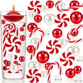 Christmas Vase Filler,Candy Cane Vase Filler Floating Pearls Candles