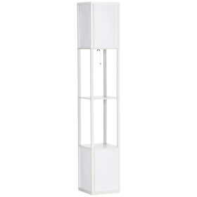 HOMCOM Shelf Floor Lamp White 2 Light Fabric Shade for Living Room Bedroom 10.25x10.25x61.5