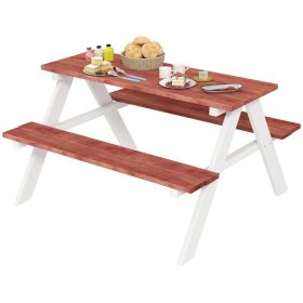 Outsunny Kids Brown Wooden Picnic Bench Table Set, Durable Outdoor Garden Furniture, Ages 3-8