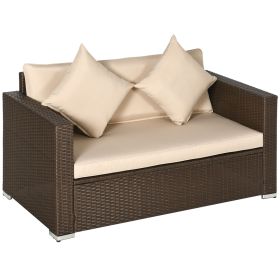 Outsunny Outdoor Wicker Loveseat Patio Couch with Cushions 2 Seats PE Rattan Sofa Beige