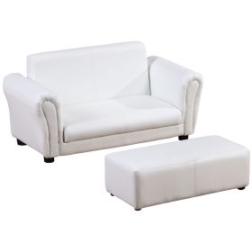 Qaba Children's Sofa Set with Footstool White Plush Baby Couch Chair for Playroom Bedroom