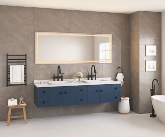 72 x 30 Inch LED Bathroom Mirror with Front and Backlight, Wall Mounted Vanity Mirror, Anti-Fog, Memory, 3 Colors, Stepless Dimmable