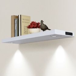 32"L Black/White Wall Mount Shelf with LED Lamp