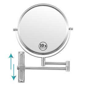 8-inch Wall Mounted Makeup Vanity Mirror, Height Adjustable, 1X / 10X Magnification Mirror, 360�� Swivel with Extension Arm