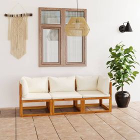 3-Seater Patio Sofa with Cushion Cream Solid Acacia Wood