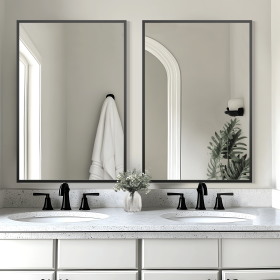 36"x24" Rectangle Black Aluminum Alloy Thin Framed Wall-Mounted Vanity Mirror (Set of 2)