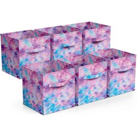 Colorful Cube Storage Bins, Set of 6 Foldable Collapsible Storage Box with Handles, 11" Fabric Storage Cubes Organizers for Shelves, Pink