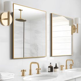 39"*30"Aluminum alloy fine-edged right-angled gold wall mirror Decorative Bathroom Mirror with Elegant Scalloped Design (Set of 2)