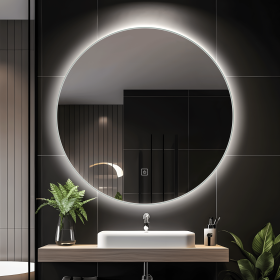 24"LED iron frameless round exterior illuminated bathroom wall mirror Decorative Bathroom Mirror with Elegant Scalloped Design (Three Color )