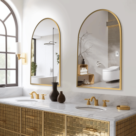 38"*26"Aluminum alloy fine-edged right-angle arched gold wall mirror Decorative Bathroom Mirror with Elegant Scalloped Design (Set of 2)