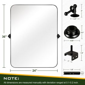 36"*24"Iron rounded rectangular black rotating hardware wall mirror Decorative Bathroom Mirror with Elegant Scalloped Design
