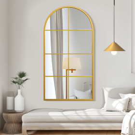 55"*28"Iron right-angled arched gold pane wall mirror Decorative Bathroom Mirror with Elegant Scalloped Design