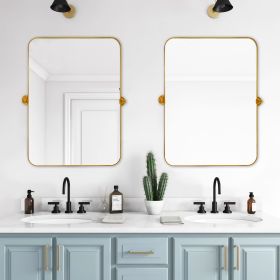 31"*23"Iron rounded rectangular gold rotating hardware wall mirror Decorative Bathroom Mirror with Elegant Scalloped Design (Set of 2)