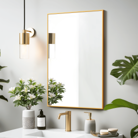 38"*26"Aluminum alloy fine-edged right-angle rectangular gold wall mirror Decorative Bathroom Mirror with Elegant Scalloped Design