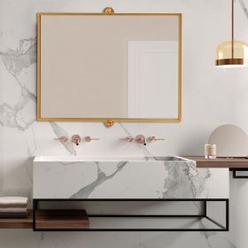 36"*24"Iron right-angled rectangular gold rotating hardware wall mirror Decorative Bathroom Mirror with Elegant Scalloped Design