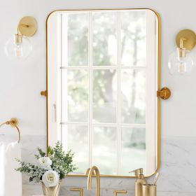 36"*24"Iron rounded rectangular gold rotating hardware wall mirror Decorative Bathroom Mirror with Elegant Scalloped Design