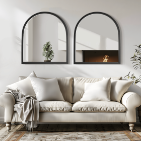 35"x31" Arched Wooden Black Framed Wall-Mounted Vanity Mirror (Set of 2)