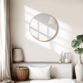 24" Morden Golden Round Metal Framed Wall-Mounted Vanity Mirror Bathroom Vanity Mirror for Bedroom Entryway, Living/Dressing Room