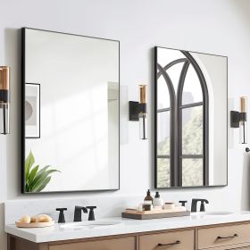 31"x24" Rectangle Aluminum Alloy Black Thin Framed Wall Mirror (Set of 2)