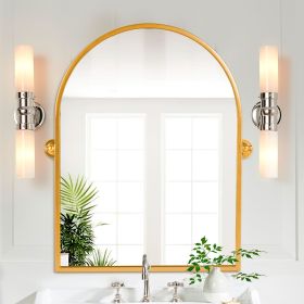 24"x31" Modern Arch-Top Metal Framed Golden Pivoted Bathroom Vanity Mirror Bathroom Vanity Mirror for Bedroom Entryway, Living/Dressing Room