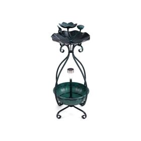 Outdoor Bird Bath Feeder with Flower Planter Pedestal and Solar Lights