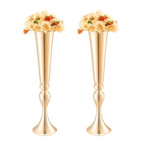 VEVOR 2PCS 56cm/22.05' Tall Wedding Flower Vase Metal Gold Trumpet for Tables