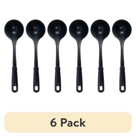 (6 pack) Kitchen Ladle, Black, Nylon, Soft Grip Handle, Dish Washer Safe