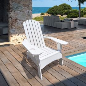 Outdoor or indoor Wood Adirondack chair with an hole to hold umbrella on the arm ,white