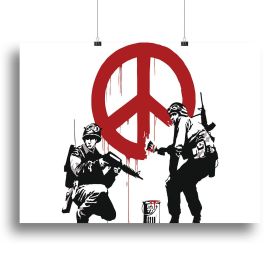 Banksy Soldiers Painting CND Sign Canvas Print or Poster