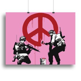 Banksy Soldiers Painting CND Sign Pink Canvas Print or Poster