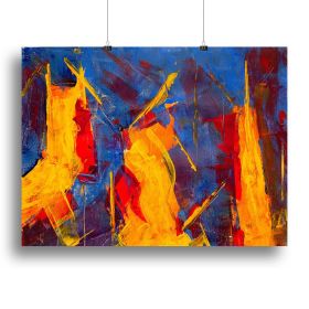 Yellow Blue Brown and Red Abstract Painting Canvas Print or Poster