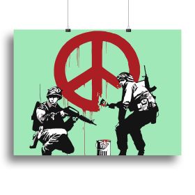 Banksy Soldiers Painting CND Sign Green Canvas Print or Poster