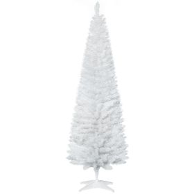 6ft White Christmas Tree, Slim Xmas Tree With Full Appearance, PVC 390 Branch Tips And Metal Stand, Artificial Christmas Tree, White