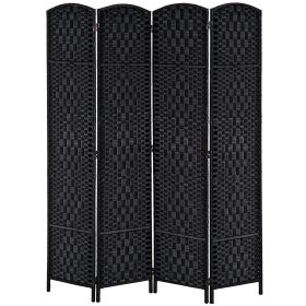4 Panel Wicker Room Divider Folding Privacy Screen 6' Tall Black