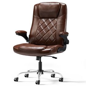 Leather Executive Office Chair With Arm & Rocking Function (Color: Brown)