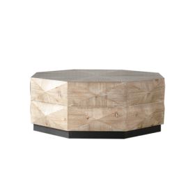 Octagon Coffee Table,38 Retro Style Wood Center Table With Three-Dimensional Embossed Pattern,Rustic Cocktail Table Center Large Circle Coffee Ta (Option: Natural Wood)