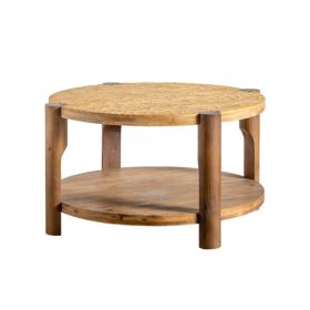 Round Coffee Table With Solid Wood For Living Room, 2-Tier Round Coffee Table With Storage Shelf, Mid Century Modern Coffee Table , Home Small Sp (Option: Natural Wood)