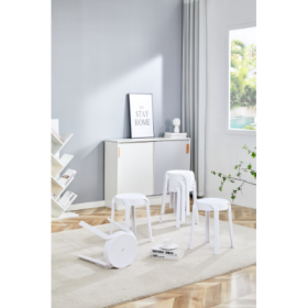 6 Pack Stackable Classroom Stools Plastic Stools Nesting Stools Colorful Round Stools Indoor Outdoor Flexible Seating Decorative Stools Chairs Fo (Color: White)