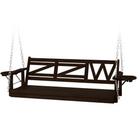 Wooden Outdoor Porch Swing With 3-seat (Option: Dark Brown)
