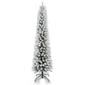 6Ft Pre-Lit Flocked Portland Pine Pencil Artificial Christmas Tree (Option: 6ft)