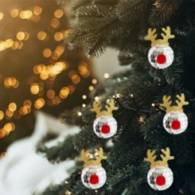 5-piece Christmas Silver Disco Mirror Ball With Rope Reflective Mirror Ball Pendant Shiny Elk Horn Christmas Ball Ornaments (Option: 5pcs)