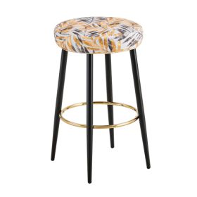 Counter Height Bar Stools Set Of 2, PU Kitchen Stools Upholstered Dining Chair Stools 24 Inches Height With Golden Footrest For Kitchen Island Co (Option: Black and Silver)