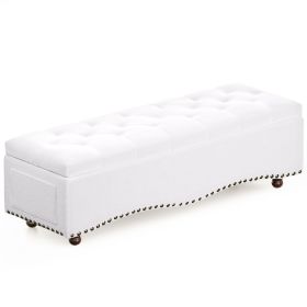 Linen Upholstered Storage Bench (Option: Pwhite)